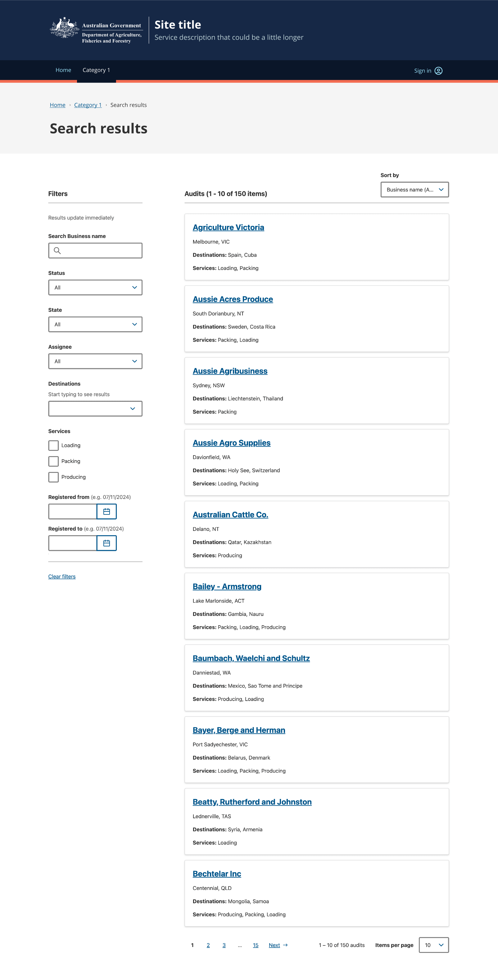 Screenshot of the search filter sidebar pattern