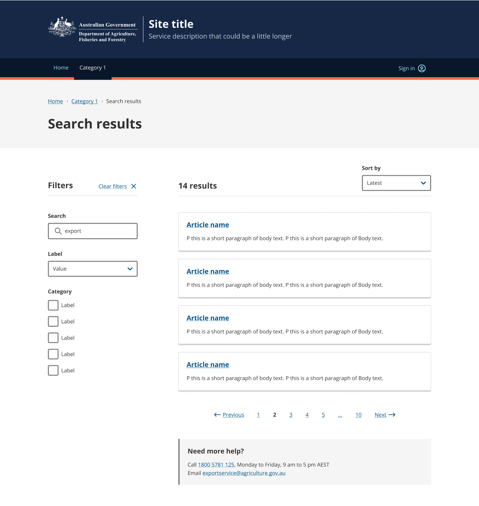 Screenshot of the search filter sidebar pattern