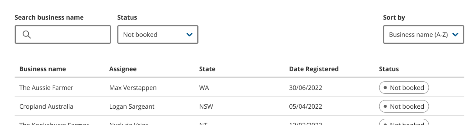 Screenshot of the small table filtering pattern